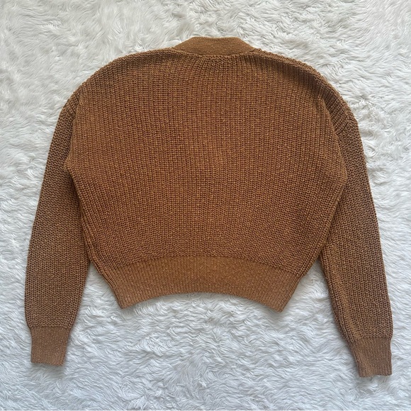 Madewell Greywood Crop Cardigan Sweater Button Front 100% Cotton Toffee Sz XS - Picture 4 of 11
